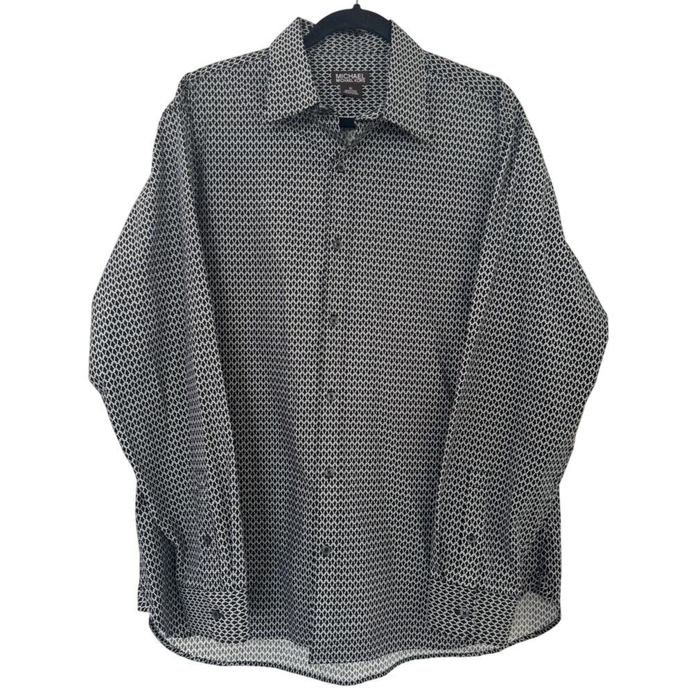 Michael Kors Basketweave Brown Mens Button Down Shirt XL Office Preppy Classic
